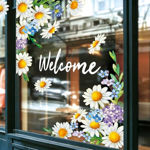 Amazon.com: ZOiiWA Hello Spring Window Clings Spring Flowers Window ...