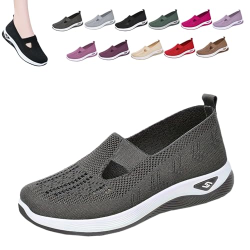 Orthowalkway - Orthowalkway Womens Shoes,Women's Comfortable Breathable Knitted Sneakers,Orthopedic Slip-On Flat Soft