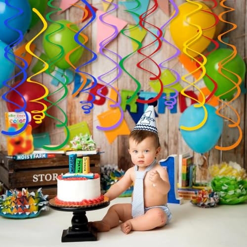Image of 24 PCS Colorful Hanging Swirl,Sparkle Ceiling Hanging Decorations, Plastic Streamer Party Decorations with Double-Swirls and Single-Swirls for Birthday, Back to School, Bridal, Wedding