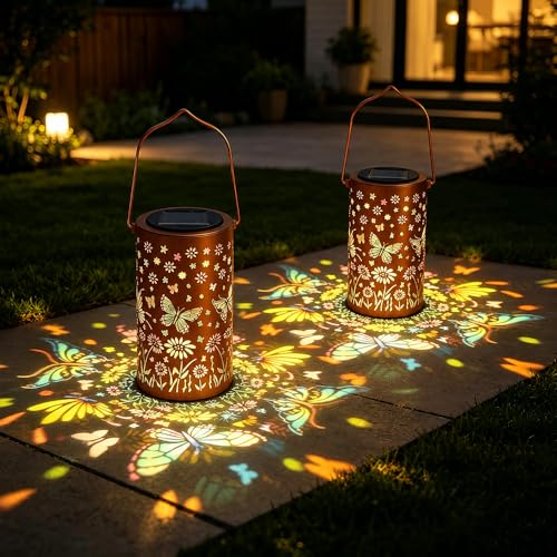 Solarlampen für Außen Garten,LED Metall Solarlaterne für Außen Hängend