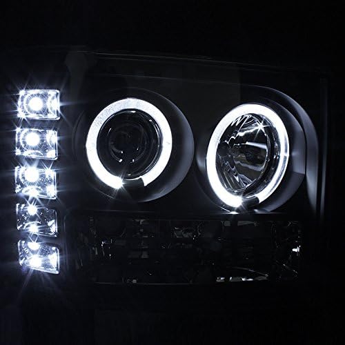 AKKON - For GMC Sierra [Dual LED Ring] Black Smoked Headlight + [C-SHAPE LED] Tail Brake Lights Lamp Set