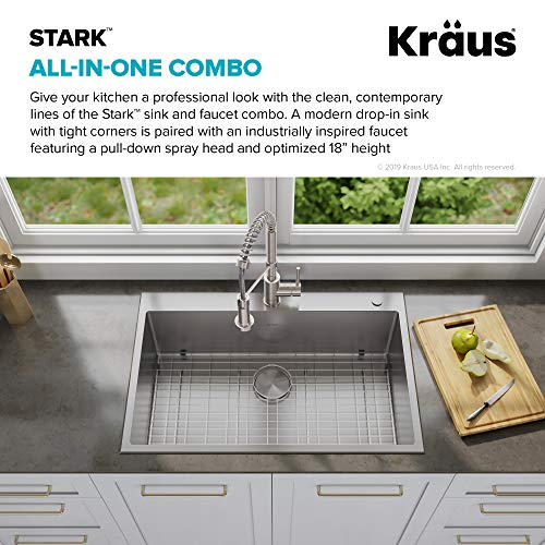 Kraus Kca-1102 Stark Dual Mount Drop Sink And Pull-Down Commercial Kitchen Faucet Combo In Stainless Steel Finish, 33"- Single Bowl #TOP5