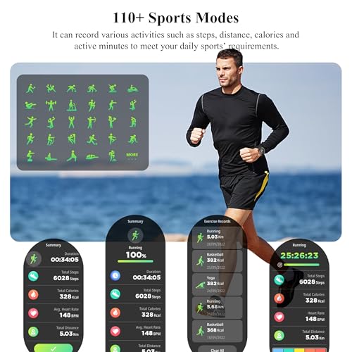 Image of Popglory Smart Watch, 1.43''AMOLED 45mm Military Smartwatch Men Women Answer /Make Call, Digital Fitness Watch, 110+ Sports, Blood Pressure, Heart Rate, Stress Monitor Sports Watch for Android or iOS