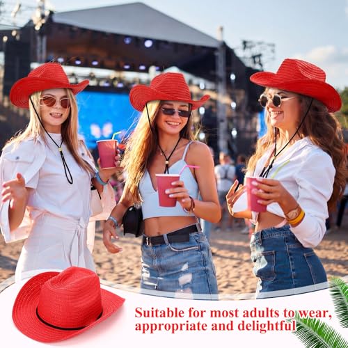 Image of JaGely 15 Pcs Straw Cowboy Hats Wide Brim Summer Hat Women Men Country Accessories for Western Themed Party Concerts Birthday