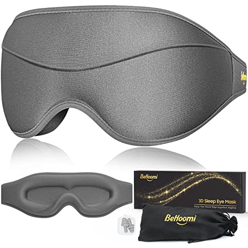 BeHoomi Sleep Mask, Premium Eye Mask for Sleeping, Completely Blackout, Superior Soft Comfort, Upgraded 3D Ergonomic Designed Sleeping Mask for Home, Office, Travel, Meditation, Yoga, Gray