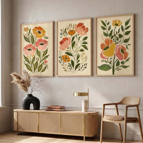 Image of kotart Botanical Art Home Decoration Painting | Floral Paintings With Frame For Living Room Bed Room Hotel Wall Decor Digital Reprint Set of 3 (20x30 Inch)