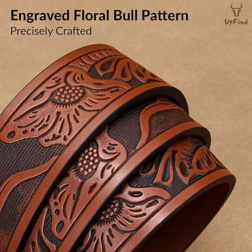 Western Cowboy Leather Belt Men Women, Gold Initial Letters ABCJMZ Buckle Embossed Belt for Jeans