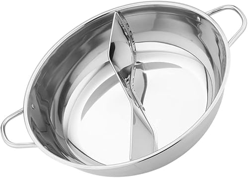 CALLARON Utensilios de cocina de acero inoxidable, dos sabores, sartén de acero inoxidable, 10.2in, olla caliente Shabu Shabu de pato mandarina,