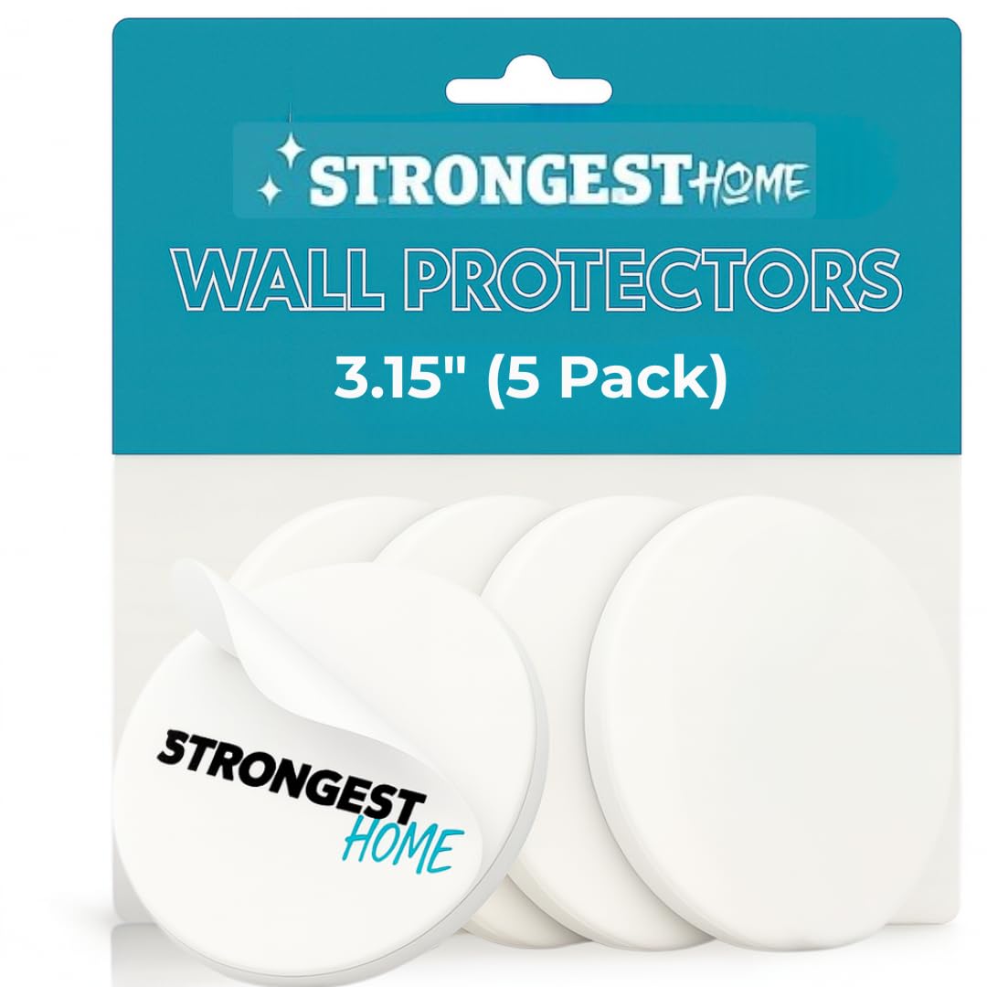 Strongest Home Wall & Door Handle Stopper 3.14" Set 5 Pieces of White Rubber Door Knob Round Wall Shield Cushion Quiet Wall Protector for Door Handle, Guard Door Bumper -Self Adhesive