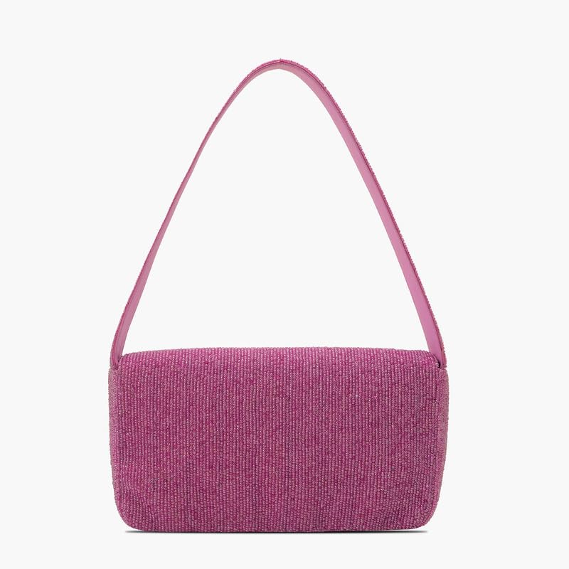 Image of Boho Girl Chic Pink Heart Embellished Fully Beaded Shoulder Bag for Women, Luxury Handbag, Ladies Bag, Tote Bag, Shoulder Bag, Designer Stylish Bag for Women
