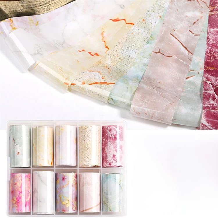 10lu Tırnak Süsleme Folyosu Renkli Mermer Dizayn Nail Art Transfer Folyo