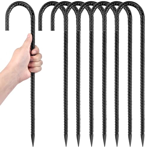 16 Inch Ground Stakes Heavy Duty, 8 Pack Metal Fence Stakes...