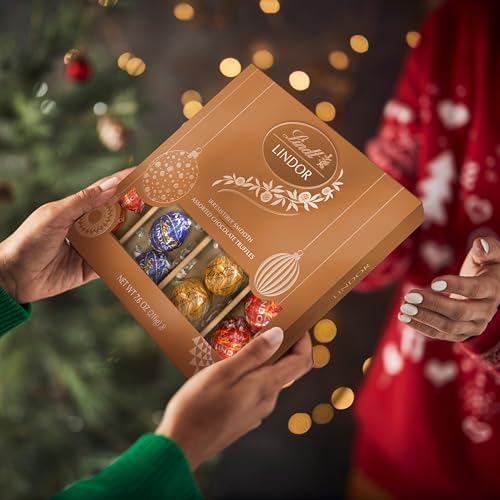 Image of Lindt LINDOR Assorted Chocolate Candy Truffles Modern Gift Box,Assorted Chocolate Candy with Smooth,Melting Truffle Center,7.6 oz.,(Pack of 2)