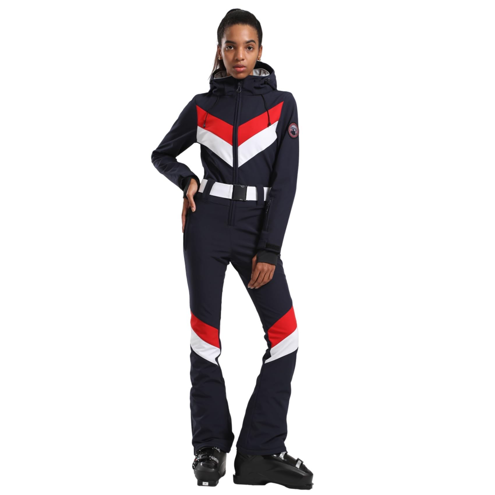 GSOU SNOW Combinaison de Ski Femme, Une Pièce Multiples Poches à Capuche Imperméable Coupe-vent Respirante Chaude