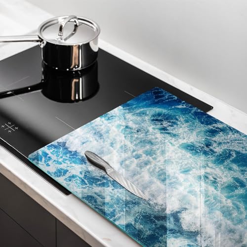 Planche à découper 80x52cm Wallfluent protège plaques rayures vagues mer - 3