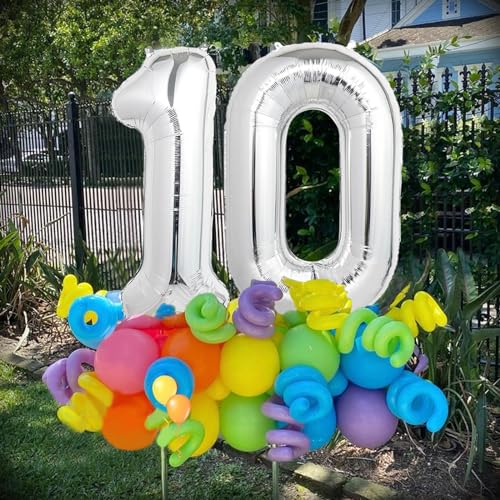 Image of Number Balloons Silver Party Balloon - Giant Number 10 Balloon, 40 Inch Large Balloon for 10th Birthday Decorations, Silver Party Supplies for Anniversary