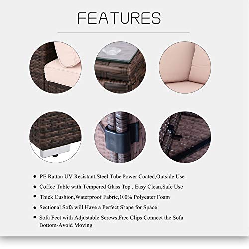 image for Polar Aurora 7 Pieces Outdoor Patio Sofa Set PE Rattan Wicker Sectiona