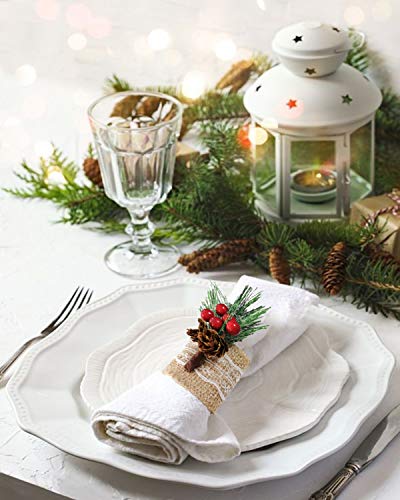 Getfitsoo Burlap Napkin Rings Set Of 6, Rustic Napkin Rings Handmade By Pinecones And Berries, Napkin Ring For Christmas Wedding Thanksgiving Dinner Table Decor #TOP3