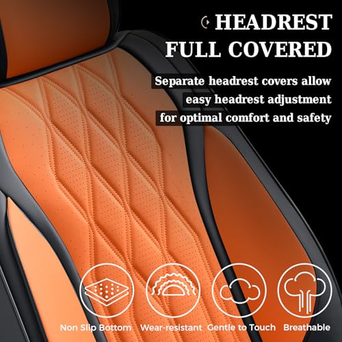 Image of Coverado Front Seat Covers, Car Seat Protector, Waterproof Nappa Leather Cushion, Fit for Most Sedans SUV Pick-up Truck-Black&Orange