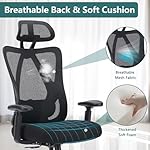 Sweetcrispy Home Office Desk Chair, Ergonomic Rolling Work Swivel High Back 135°Tilt Function Big and Tall Computer with Wheels, 2D Armrest Adjustable Lumbar Support & Headres, Dark Black - Image 4