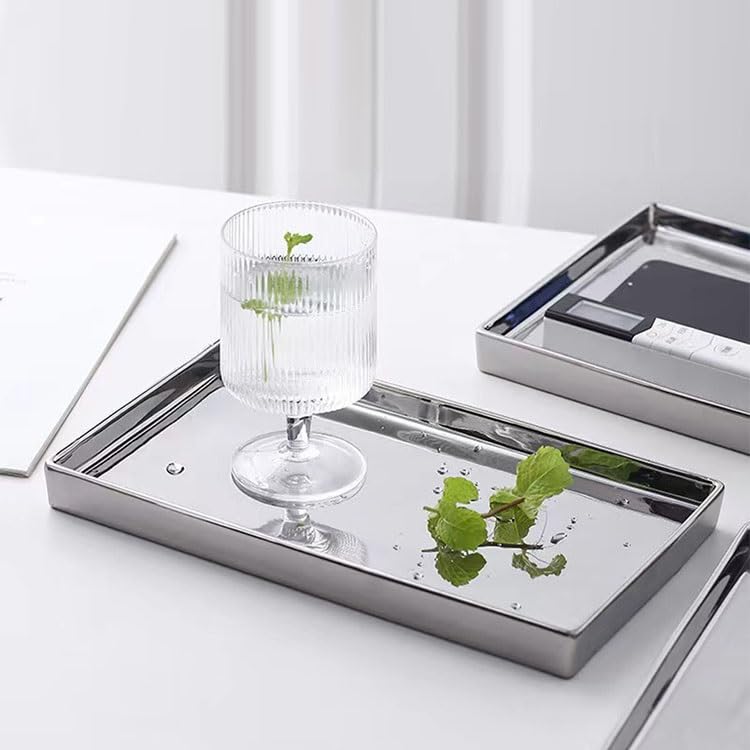 Bandejas Servir Comida Bandeja de cerámica Plateada Estilo nórdico, Bandeja joyería Lujo Ligera, Almacenamiento for el hogar, Rectangular for Mesa Cama | Xl