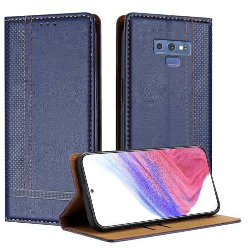 Étui Galaxy Note 9 bleu en cuir PU avec porte-cartes et béquille