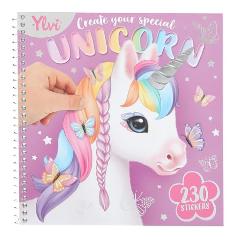 Depesche 13750 Ylvi Create Your Special Unicorn: libro de pegatinas para vestir con 24 páginas con motivos de unicornios para decorar, incluye 11 páginas de pegatinas con accesorios.