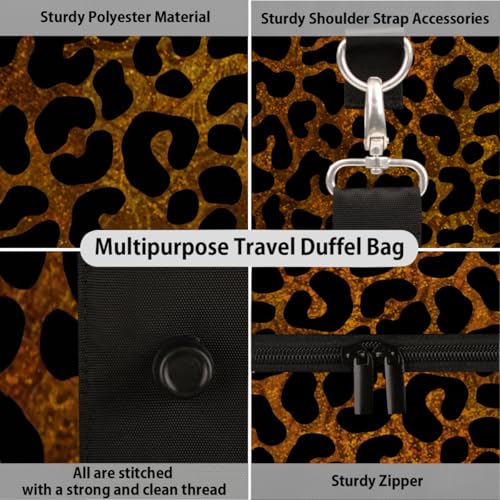 Leopard Print Gold Skin Travel Duffle Bag Sports Gym Bags for Women Men Weekender Overnight Bags Waterproof Carry On Tote Bag Workout Bag for Dance Swimming Yoga Hospital3