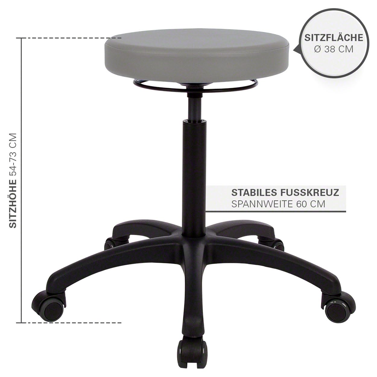 Sport-Tec Drehhocker Standard mit Komfort-Polster und Rollen, Rollhocker Arbeitshocker