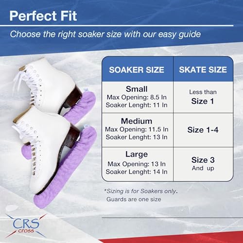 CRS Cross Ice Skate Guards, Soakers and Towel Gift Set. One Piece Adjustable Guard Design and Soft Skate Blade Cover Accessories for Ice Skating. No Assembly Required (Lunge Lavender, Large)
