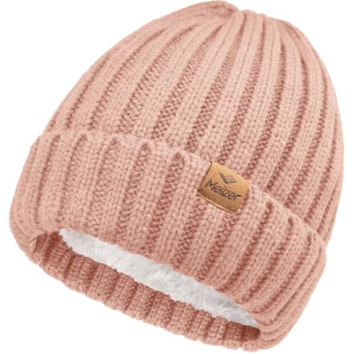Winter Hats for Women Fleece Lined Beanie Knit Chunky Womens Snow Cap (US, Alpha, One Size, Dark Pink)