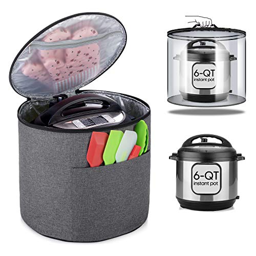 Luxja Dust Cover Compatible with 6 Quart Instant Pot (Enclosed on the Bottom), Zipper Closure Cover Compatible with 6 Quart Instant Pot (with Accessories Pockets, Patent Design), Gray (Medium)