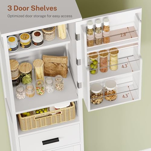 Image of TEENFON 67 inch H Tall Storage Cabinet with 2 Doors, Bathroom Storage Cabinet, Kitchen Pantry Cabinets for Living Room, Dining Room, Bathroom, White