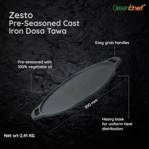 Image of Greenchef Pre-Seasoned Cast Iron Zesto Doasa Tawa 30 cm | Pre-Seasoned with 100% Vegetable Oil | Naturally Nonstick | High Pressure Casting | High Strength | Bring Back Nostalgic Taste | Toxin-Free