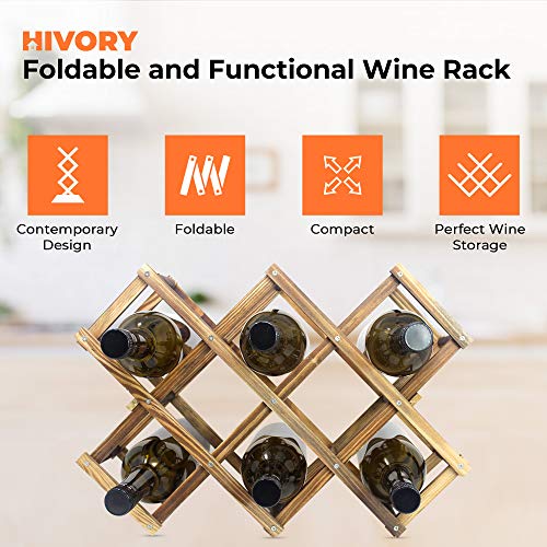 Foldable Wooden Wine Bottle Holder - Natural Wine Rack with 8 Slots - Wine Bottle Rack & Storage - Holds 10 Wine Bottles