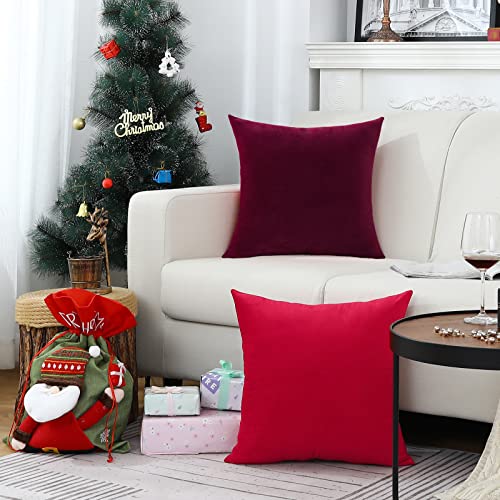 Jeneoo Set Of 2 Comfy Soft Thick Velvet Throw Pillow Covers For Sofa Couch Decorative Solid Square Cushion Cases For Bedroom Car (20 X 20 Inches, Burgundy Red) #TOP6