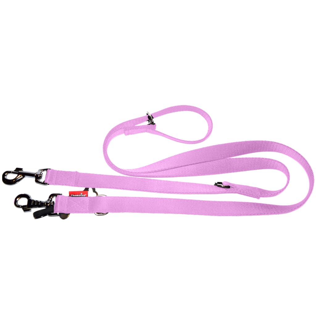L&J Pets UK Strong Web Double Ended Police Style Adjustable Dog Training Lead - Pink 10mm