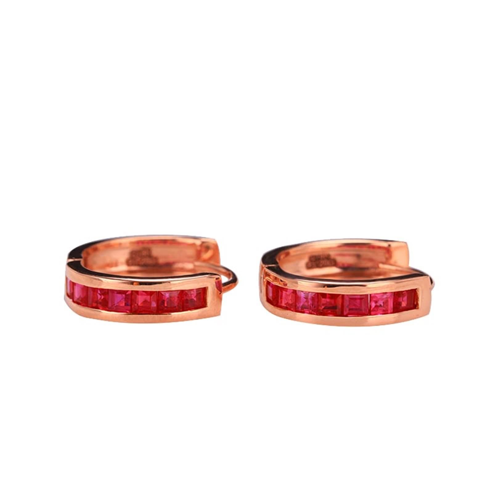 AMDXD Kolczyki damskie 18-karatowe czerwone złoto Au750, 1,2 ct rubinowe kolczyki Boże Narodzenie czerwone, Hoop Creole biżuteria do uszu różowe złoto Au750 prawdziwa biżuteria, 18-karatowe czerwone złoto (750), Rubin