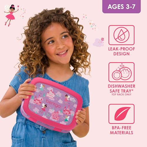 Bentgo Kids Prints Leak-Proof, 5-Compartment Bento-Style Kids Lunch Box - Ideal Portion Sizes for Ages 3-7, Durable, Drop-Proof, Dishwasher Safe, & PFAS & BPA-Free Materials (Fairies) - Image 4