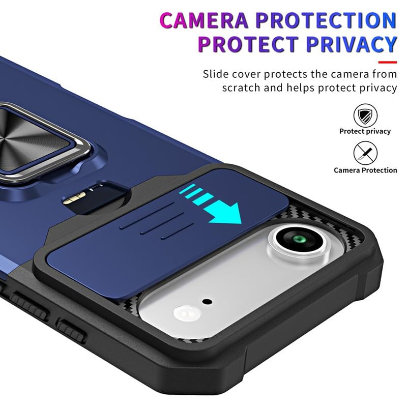 Image of LuxuryKase Shockproof Armor Case for iPhone Air | Slide Camera Cover | Hidden Card Slot | Rotating Ring Kickstand | Magnetic Car Mount Support | Military Grade Protection - Blue