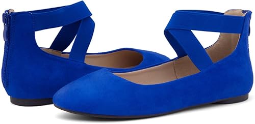Vista 7 de Shoe Land Zapatos planos de ballet SL-Malory para mujer, con puntera redonda, correas elásticas en el tobillo, zapatos planos cómodos para boda