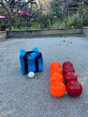 BuyBocceBalls Listing - Made in USA, Premium Quality Tournament Bocce Set - 110mm Red and Orange Balls, Nylon red Bag, 998 Grams (2 lbs. 3.2 oz.). Various Bag Colors