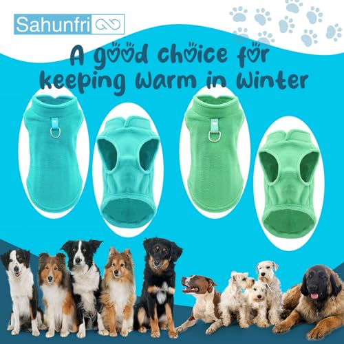 Sahunfri 2 Stück Hundepullover Kleine Katzen Hunde, Warme Weiche Fleecepullover Hundepullover für Kleine Katzen und Hunde mit Leine(Aqua+Green, M)