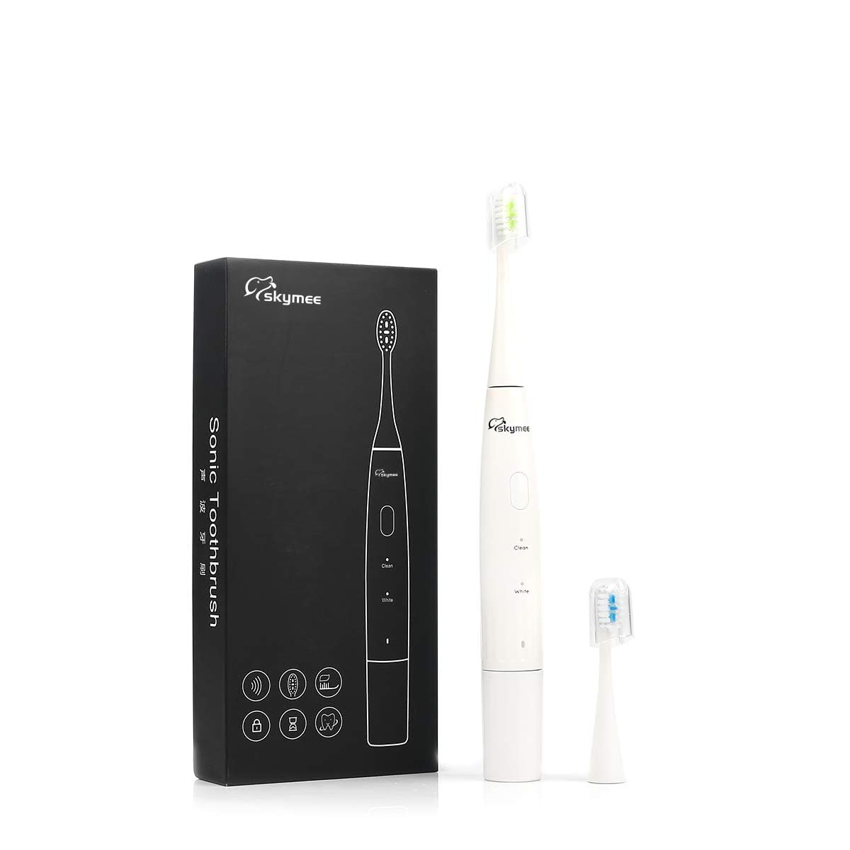 SKYMEE Sonic Electric Toothbrush with 2 Replacement Heads, Battery Powered Toothbrush for Home and Travel
