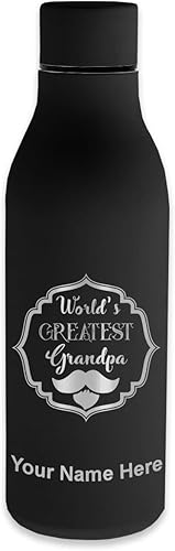 LaserGram Botella de agua de acero inoxidable de doble pared, el abuelo más grande del mundo, grabado personalizado incluido