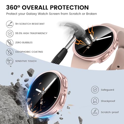Neitra 4 Stück Hülle für Samsung Galaxy Watch 8 40mm, Hart PC Bumper Case mit HD Gehärtetes Glas Displayschutz Folie, Vollständige Abdeckung Kratzfest Ultradünn Schutzhülle für Galaxy Watch 8 2025