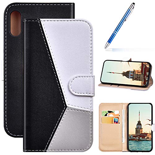 Robinsoni Case Compatible with Huawei Y6 2019(US Version) Phone Case Wallet PU Leather Case Kickstand Notebook Cover Folio Flip Stand Book Style Case TPU Silicone Shockproof Case Black White Grey