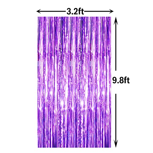 Image of GOER 3.2 ft x 9.8 ft Metallic Tinsel Foil Fringe Curtains for Party Photo Backdrop Decor (4 Packs,Purple)