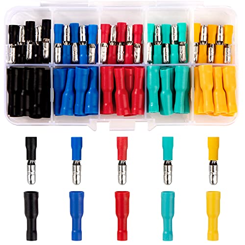 Cosse Electrique Connecteur Connecteurs Électriques pour Voiture Cosse a Sertir Ronde Isolé Bornes pour Câblage Électrique et Audio 100 Pièces 22-16 AWG