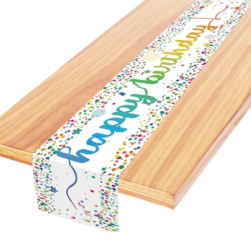Chemin de Table Joyeux Anniversaire, Chemin de Table d'anniversaire à Pois colorés Chemin de Table d'anniversaire Décorations de Table d'anniversaire pour Enfants...